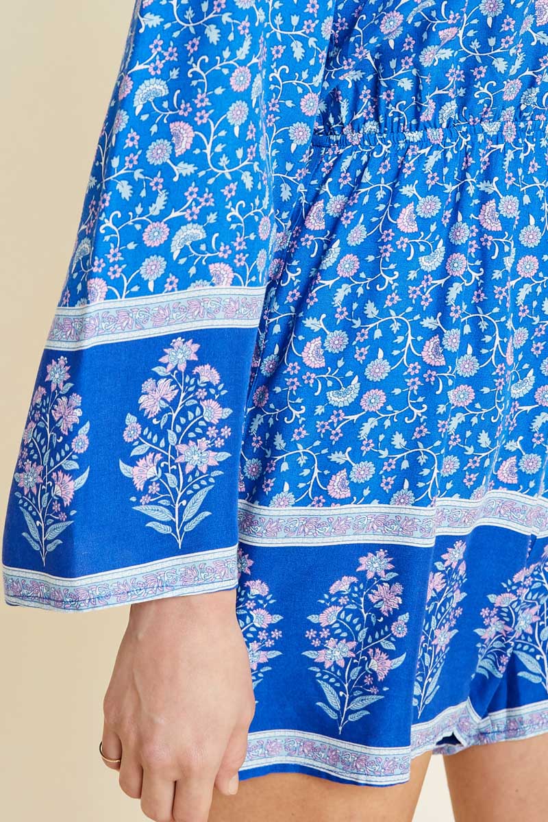 Printed Floral Bell Sleeve Romper - Image 4
