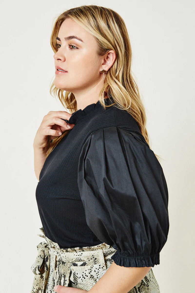 Ribbed Mock Neck Puff Sleeve Top - Image 4