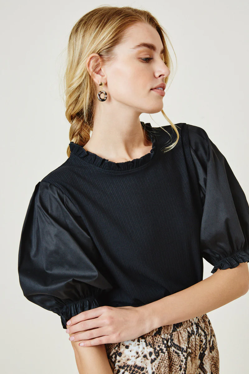 Ribbed Mock Neck Puff Sleeve Top - Image 5