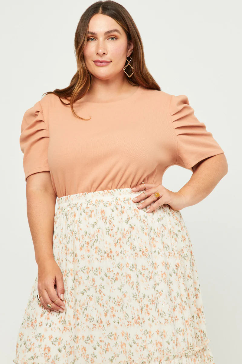 Ribbed Pleated Shoulder Puff Sleeve Top - Image 10