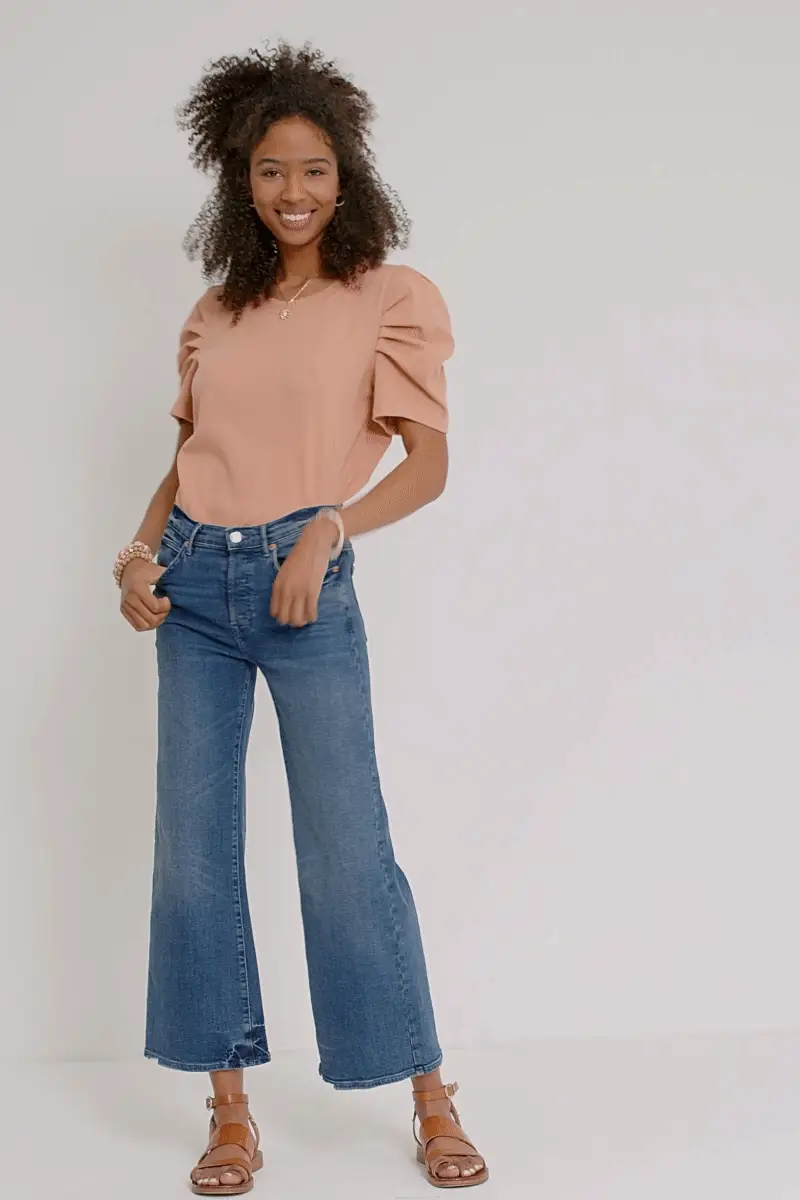 Ribbed Pleated Shoulder Puff Sleeve Top - Image 13