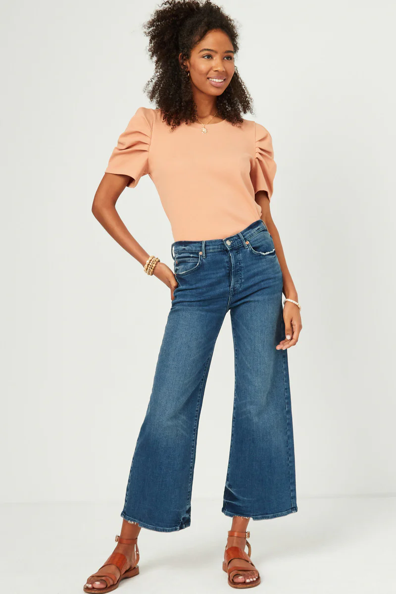 Ribbed Pleated Shoulder Puff Sleeve Top - Image 14