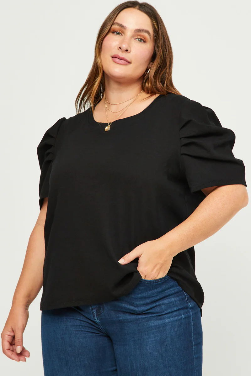 Ribbed Pleated Shoulder Puff Sleeve Top - Image 16