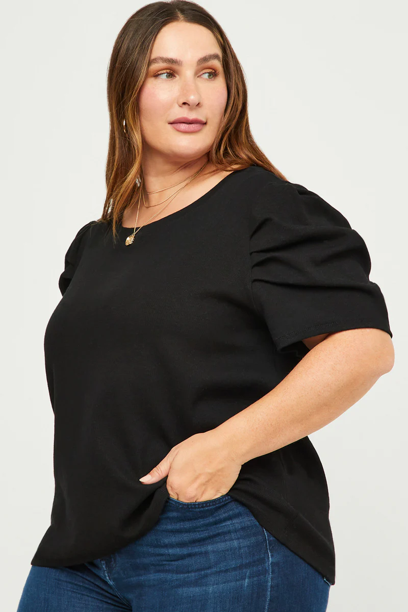 Ribbed Pleated Shoulder Puff Sleeve Top - Image 3