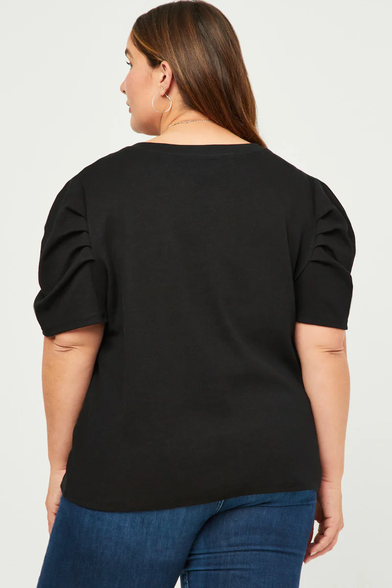 Ribbed Pleated Shoulder Puff Sleeve Top - Image 4