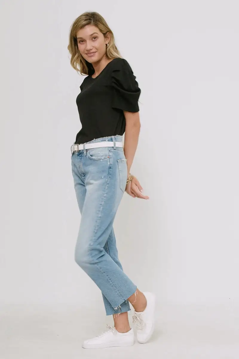 Ribbed Pleated Shoulder Puff Sleeve Top - Image 5