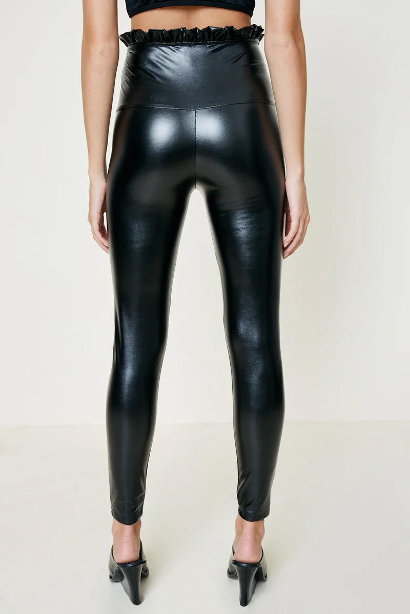 Ruched Vegan Leather Skinny Pants - Image 6