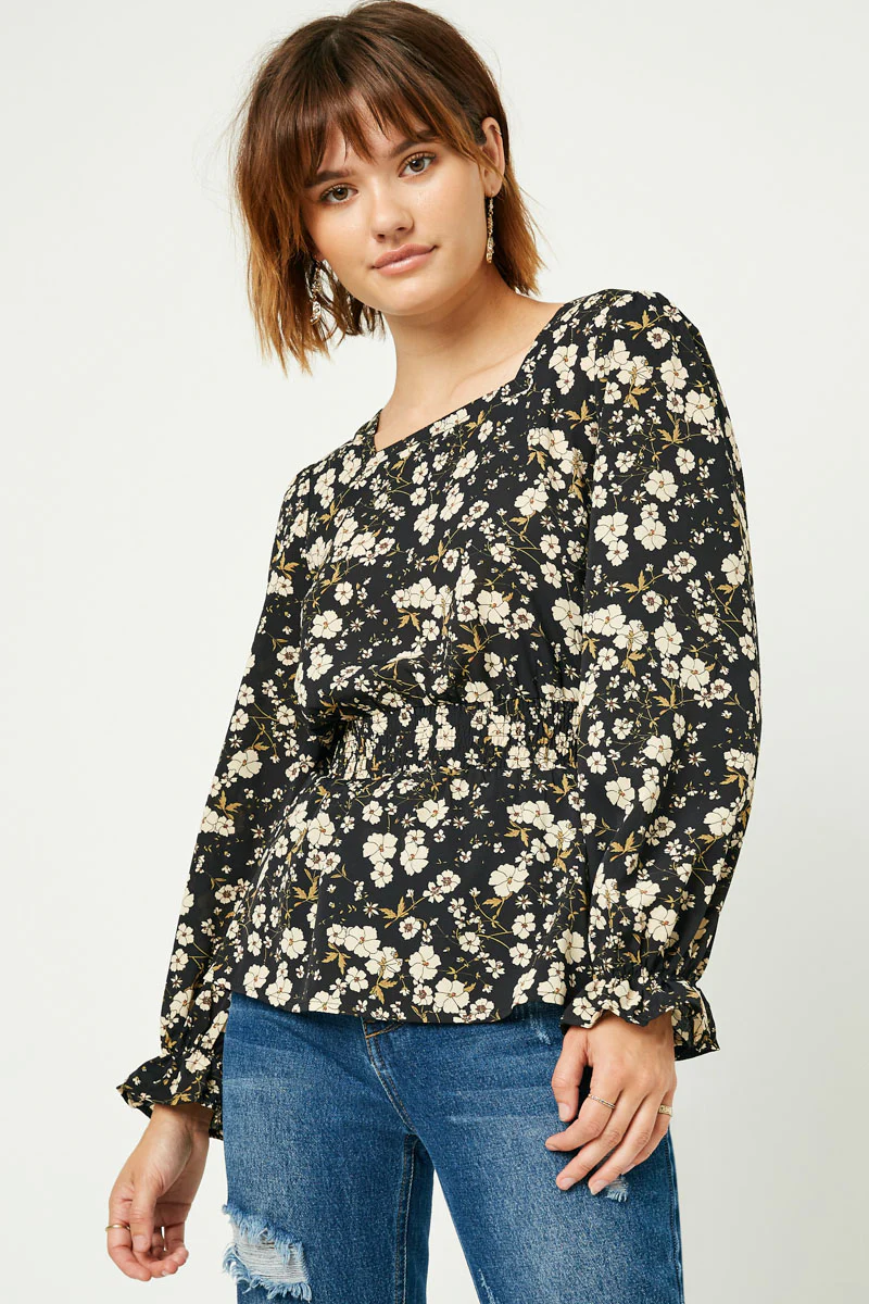 Square Neck Long Sleeve Printed Top - Image 12