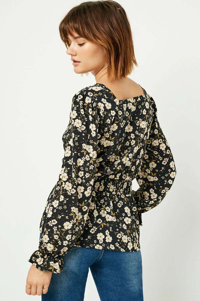 Square Neck Long Sleeve Printed Top - Image 14