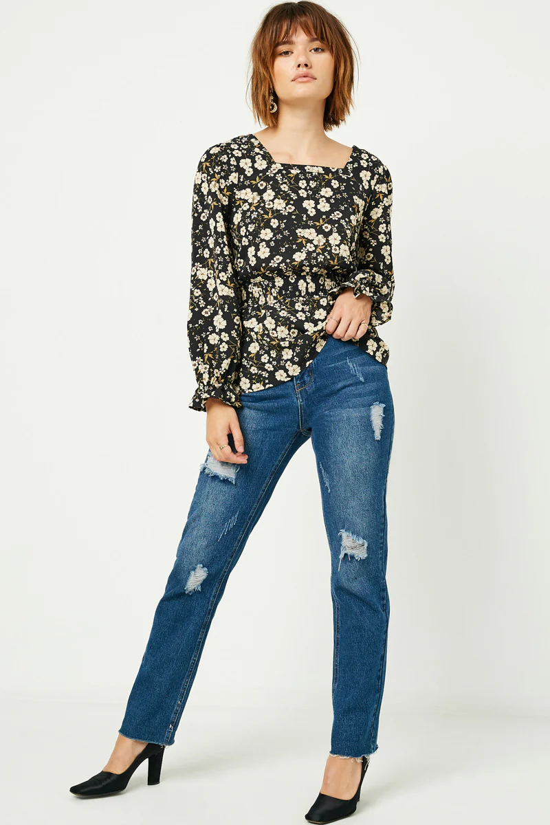 Square Neck Long Sleeve Printed Top - Image 15