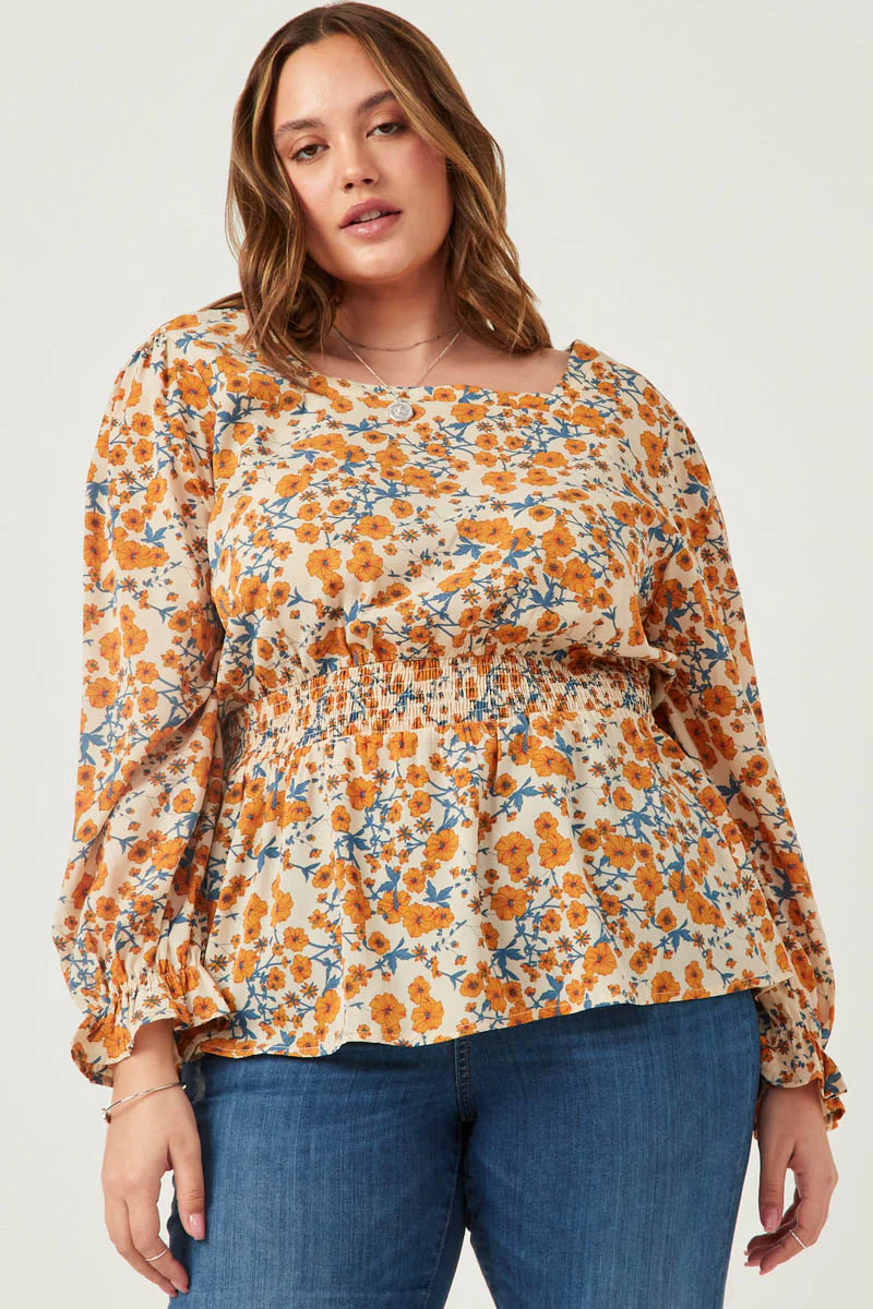 Square Neck Long Sleeve Printed Top - Image 3