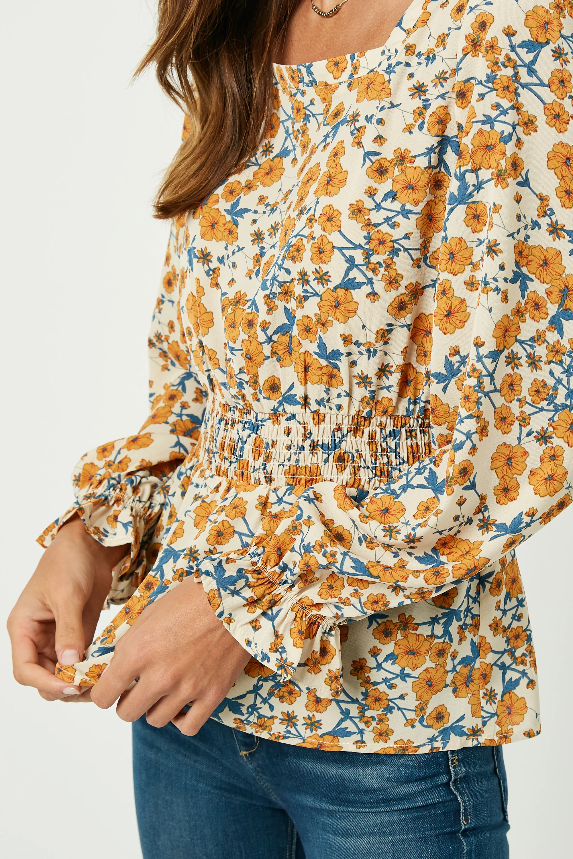 Square Neck Long Sleeve Printed Top - Image 6