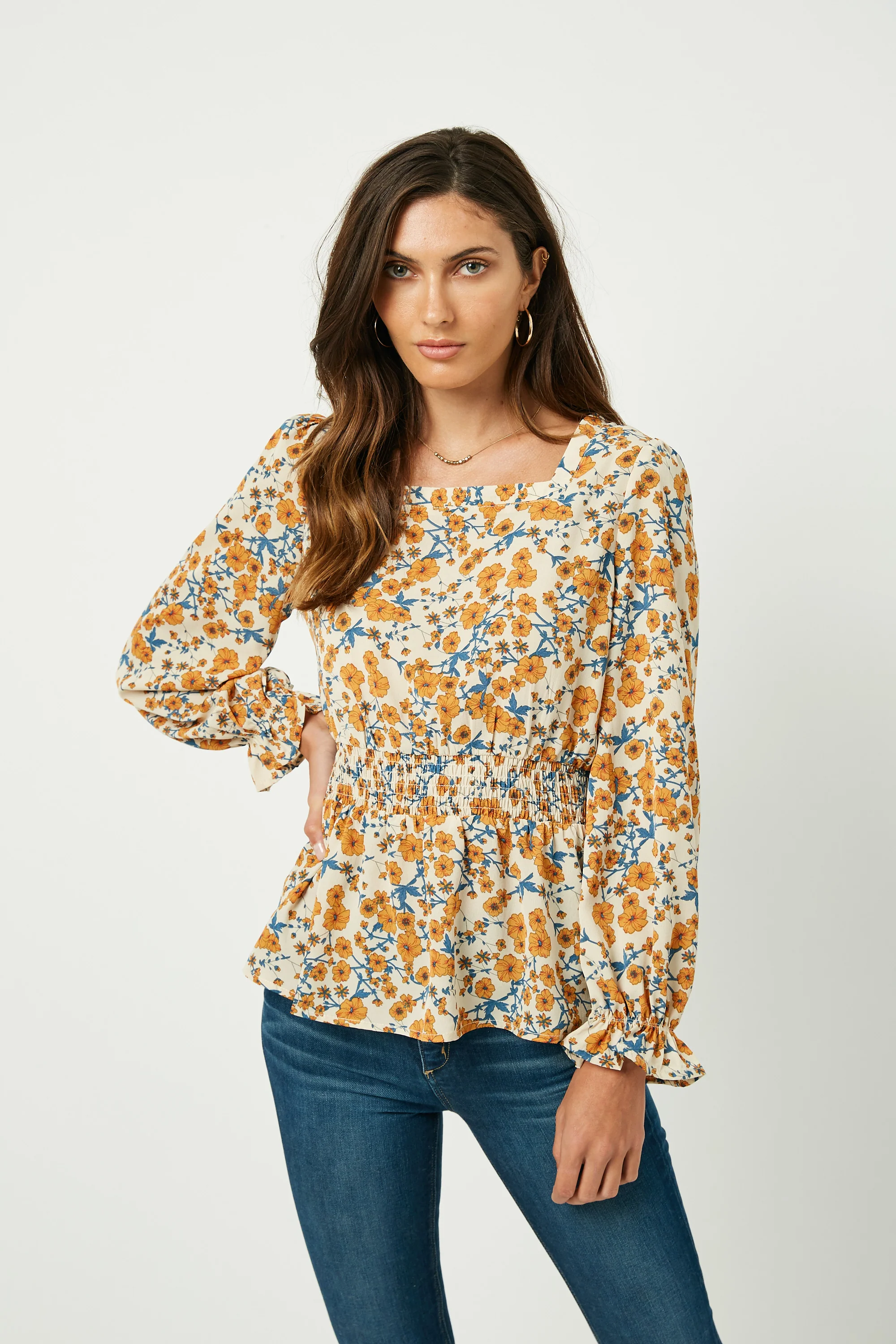 Square Neck Long Sleeve Printed Top - Image 8