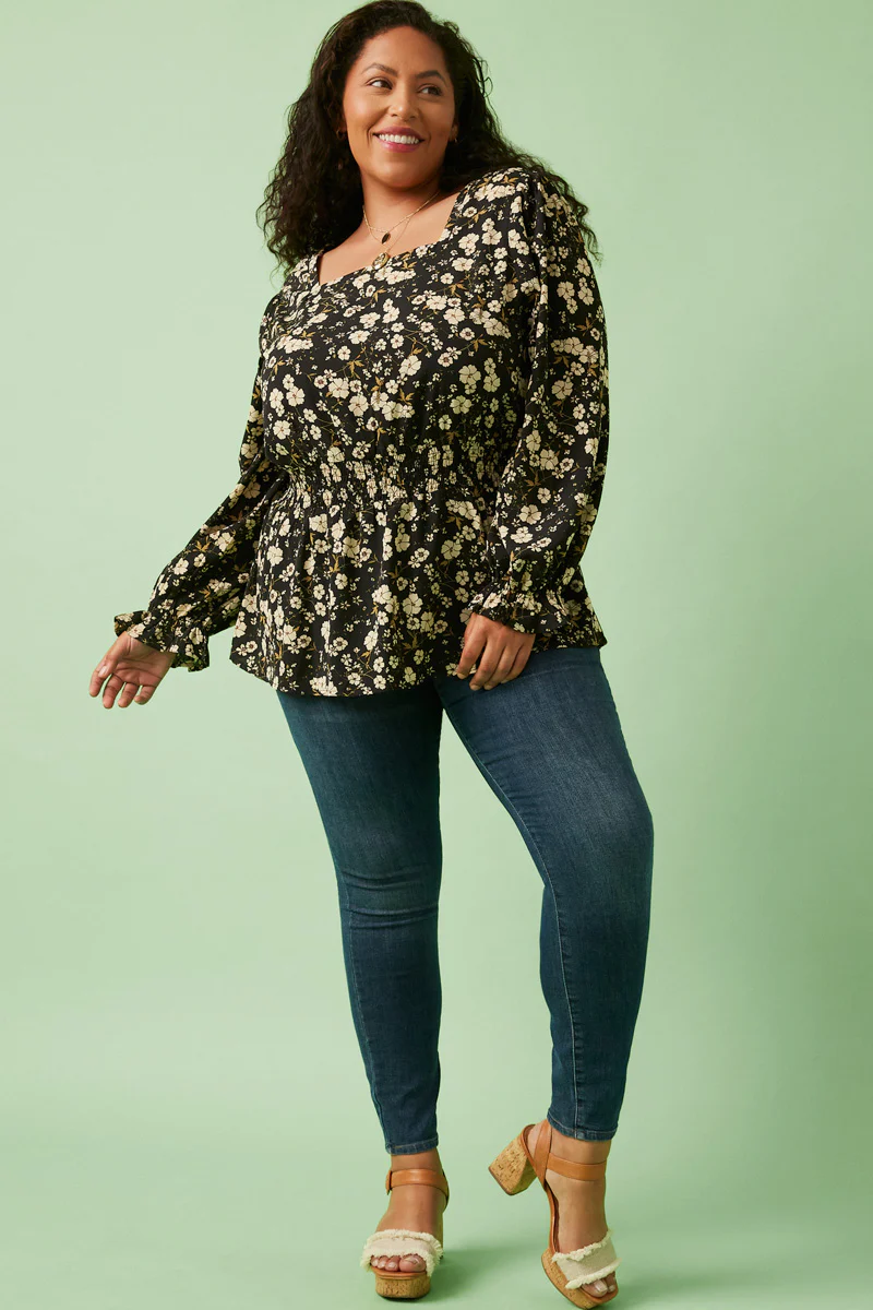 Square Neck Long Sleeve Printed Top - Image 9